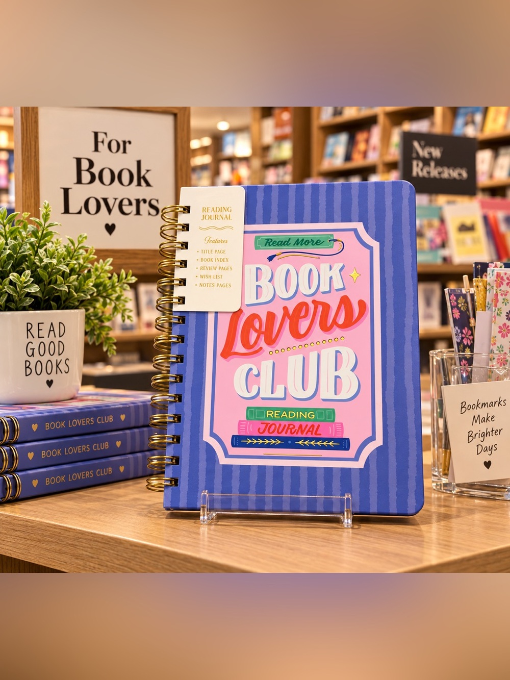 Book Lovers Club Reading Journal – Blue and Pink Spiral Notebook